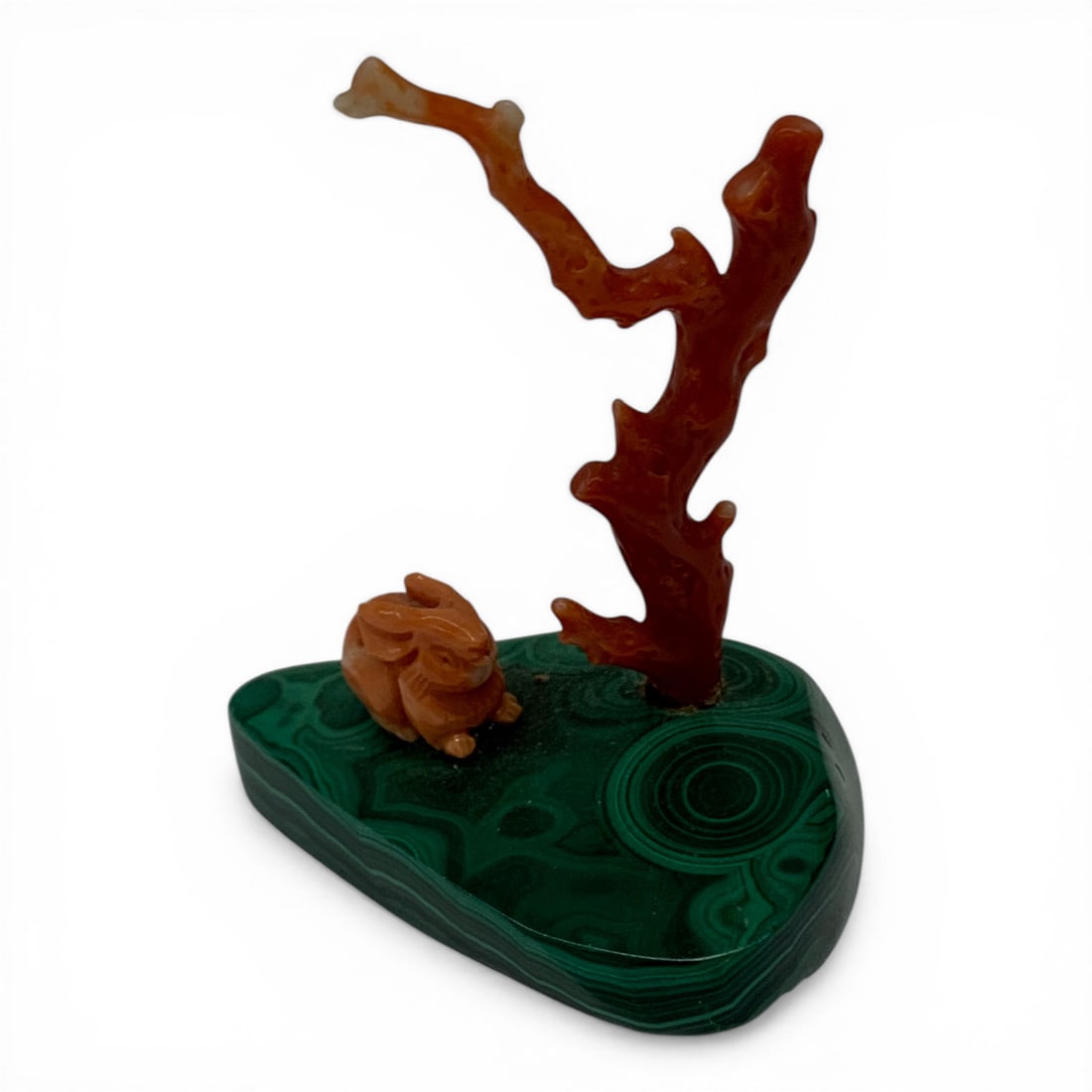 Malachite & Coral Carved Rabbit Sculpture (1 of 3)