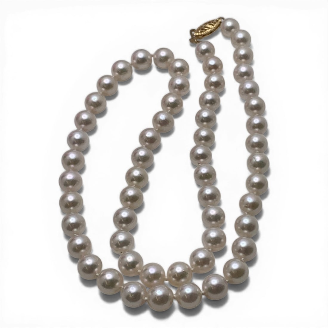 Pearl Beaded Necklace W 14k Yellow Gold Clasp: Marked On Clasp: 14k - 19" Long - 31.5 Grams