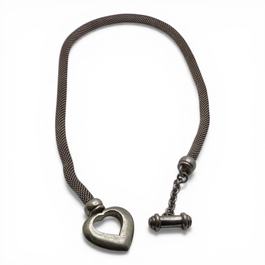 Silver Mesh Necklace With Heart Clasp: Silver Necklace With A Mesh Design Featuring A Heart Shaped Clasp Tests Silver - 19 1/4" Long - 56.6 Grams