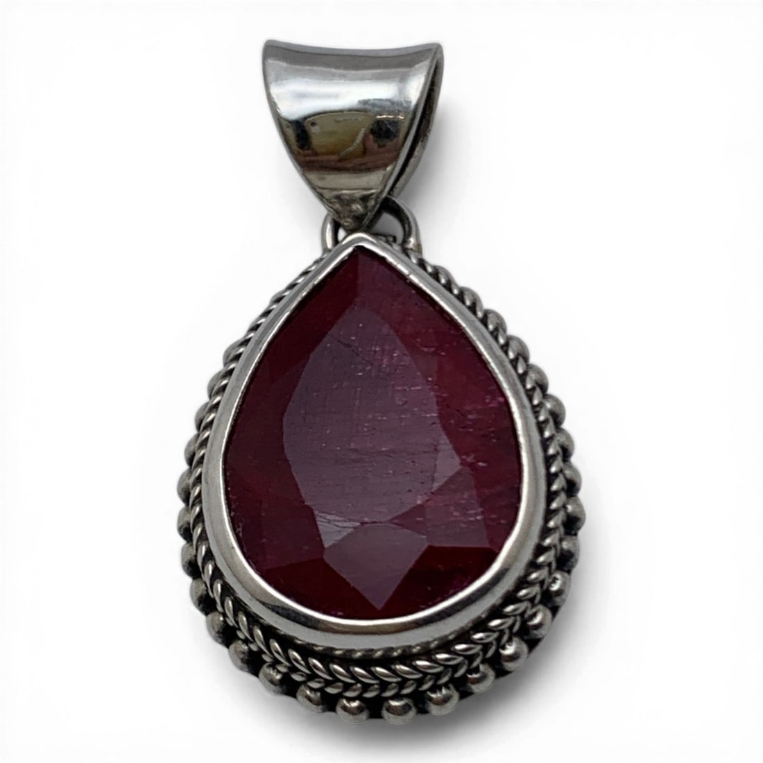Sterling Silver & Large Ruby Pendant - 3