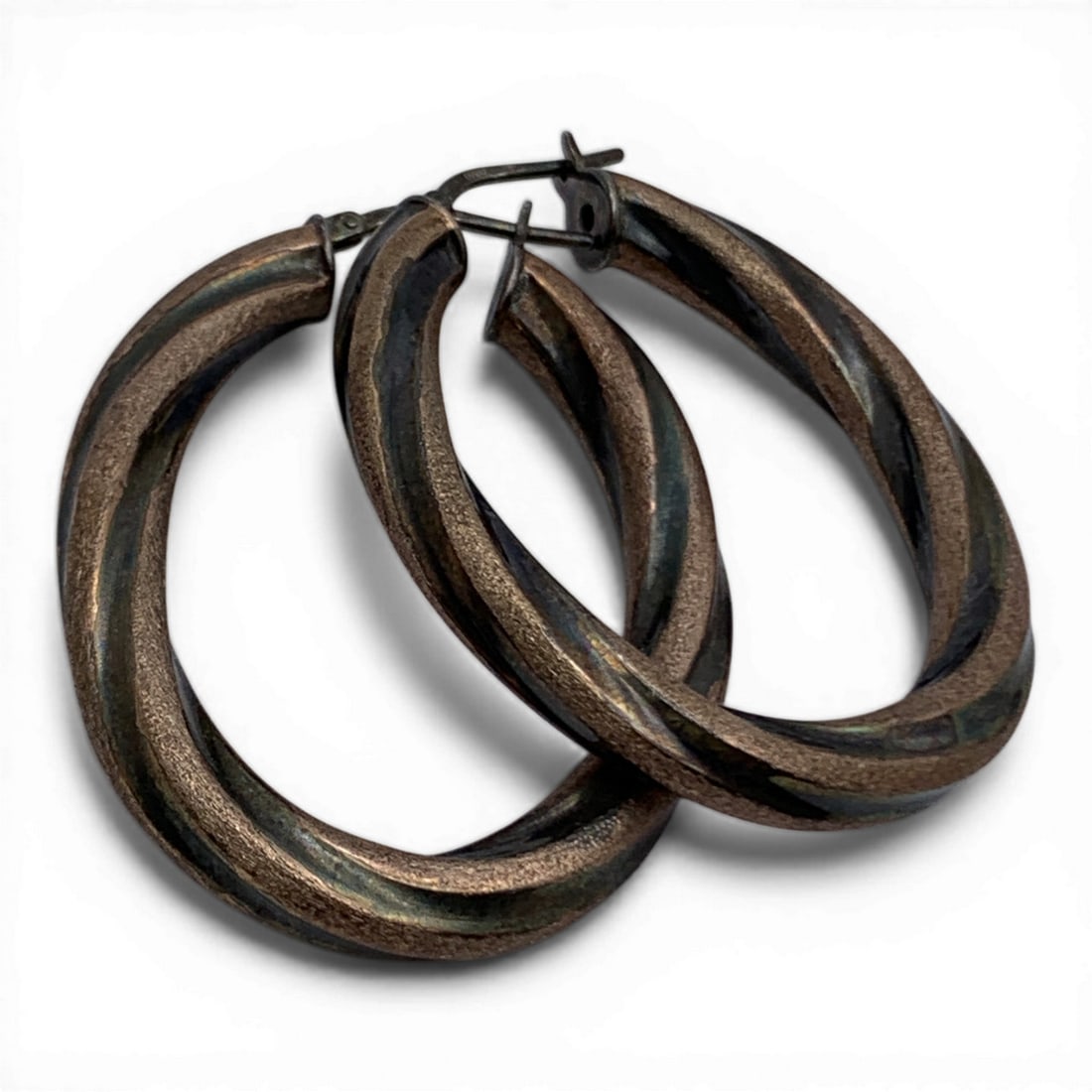 Pair Of Twisted Sterling Silver Hoop Earrings: Marked 925 - 1 5/8" Long - 9.6 Grams