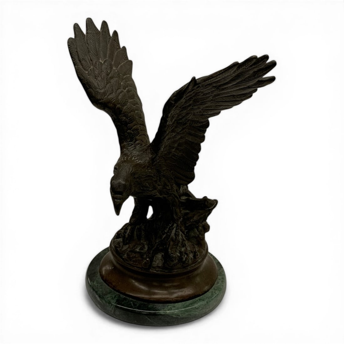 Bronze Eagle Sculpture After Jules Moigniez: 11" Tall, 7.75" Wide.