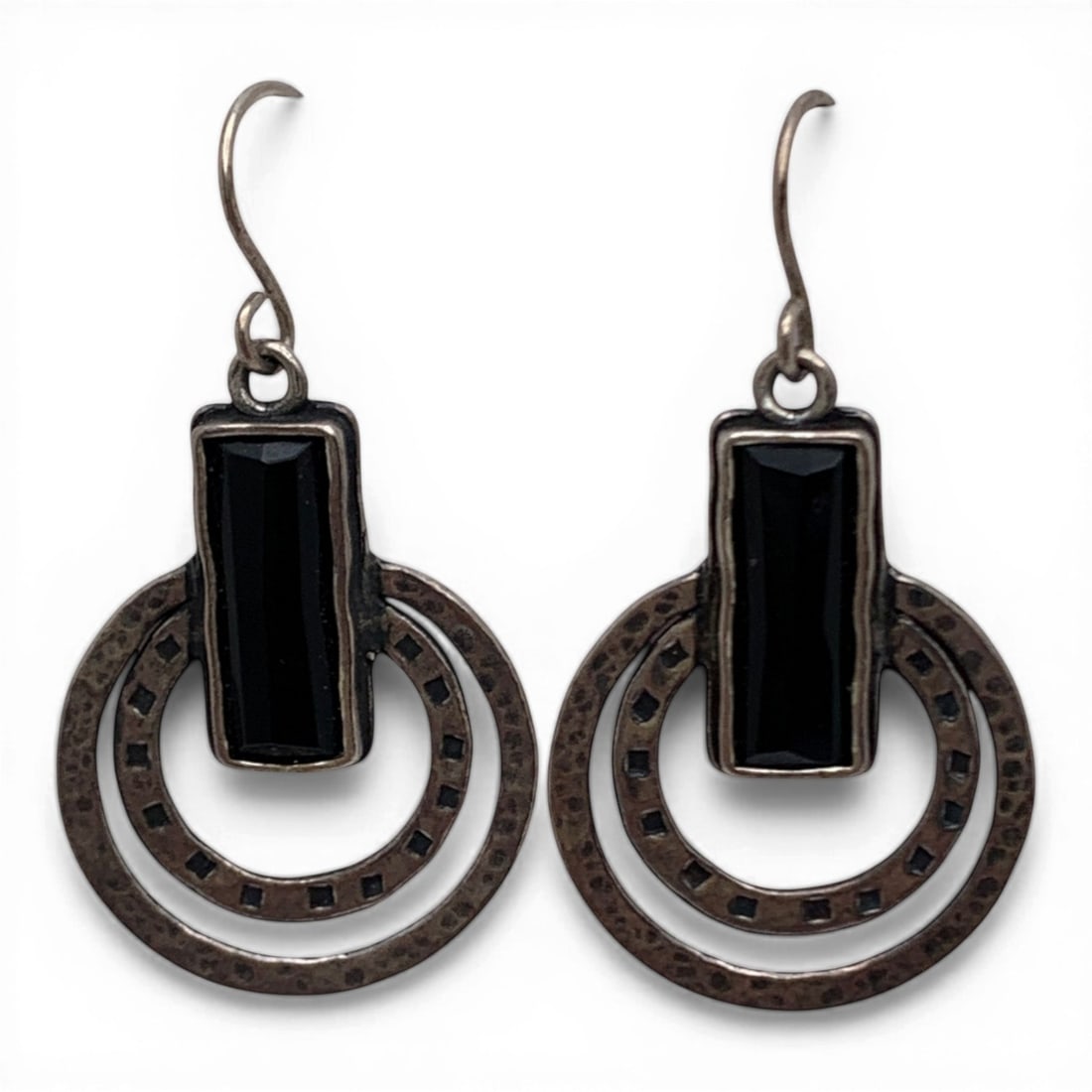 Israel Sterling Silver & Black Stone Earrings (1 of 4)