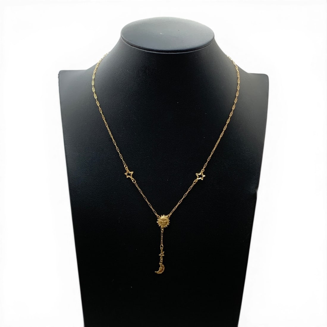 14k Yellow Gold Necklace: 14k Yellow Gold Necklace With A Sun, Moon, And Stars Design Marked 14k - 16 1/2" Long - 1.5 Dwt