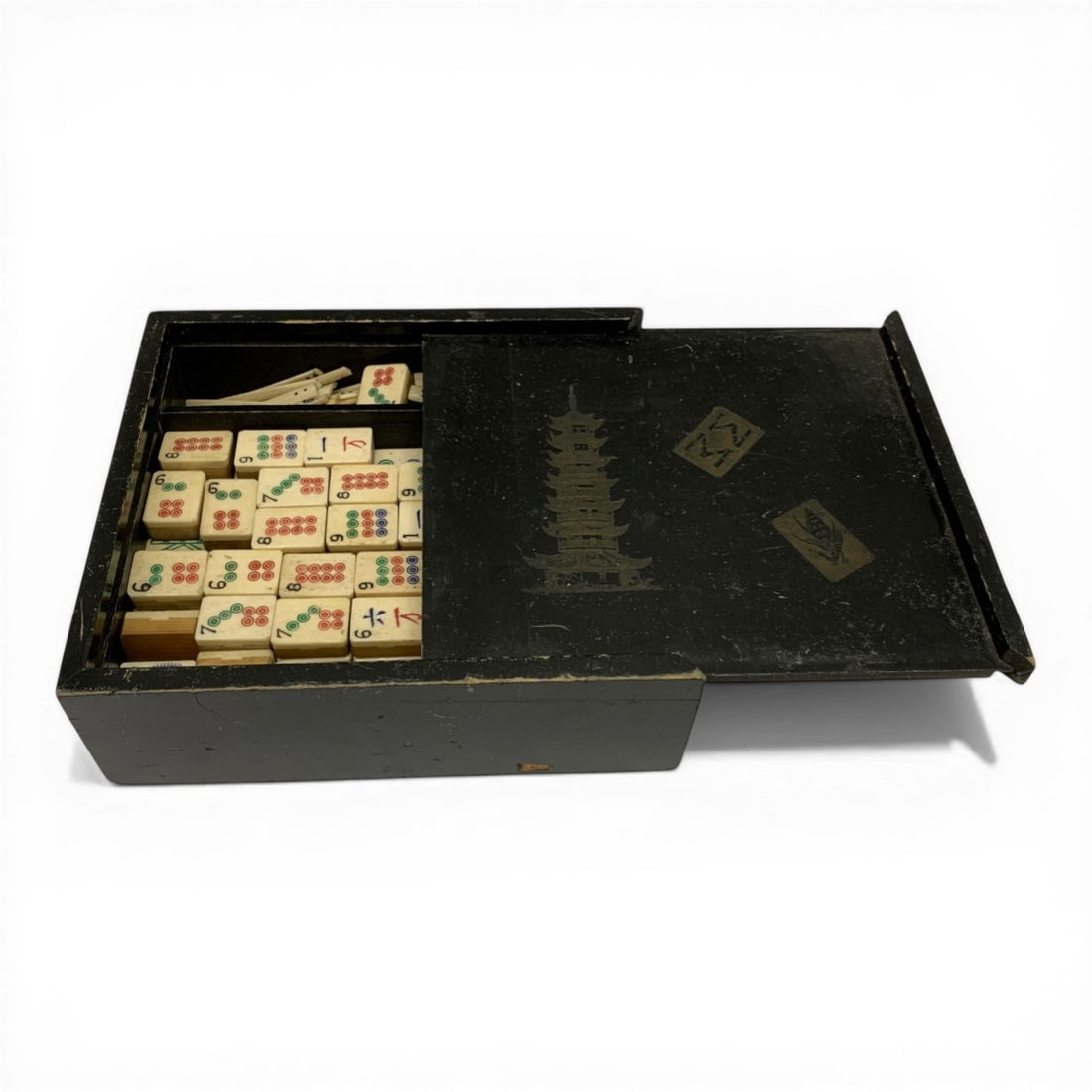 Vintage Mahjong Set With Wooden Slide Lid Box (1 of 6)