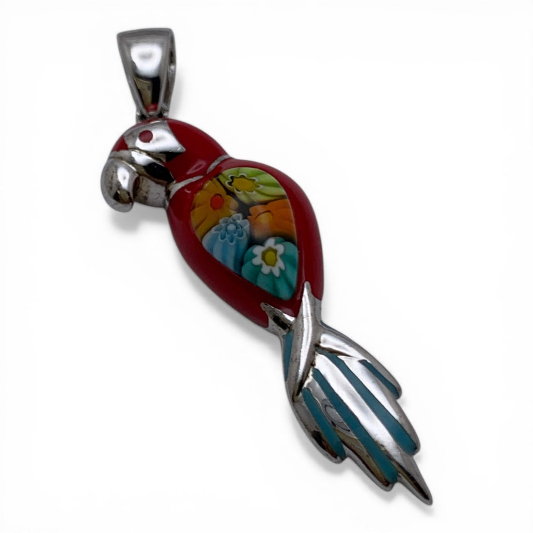 Sterling Silver Enameled Millefiori Parro Pendant (1 of 3)