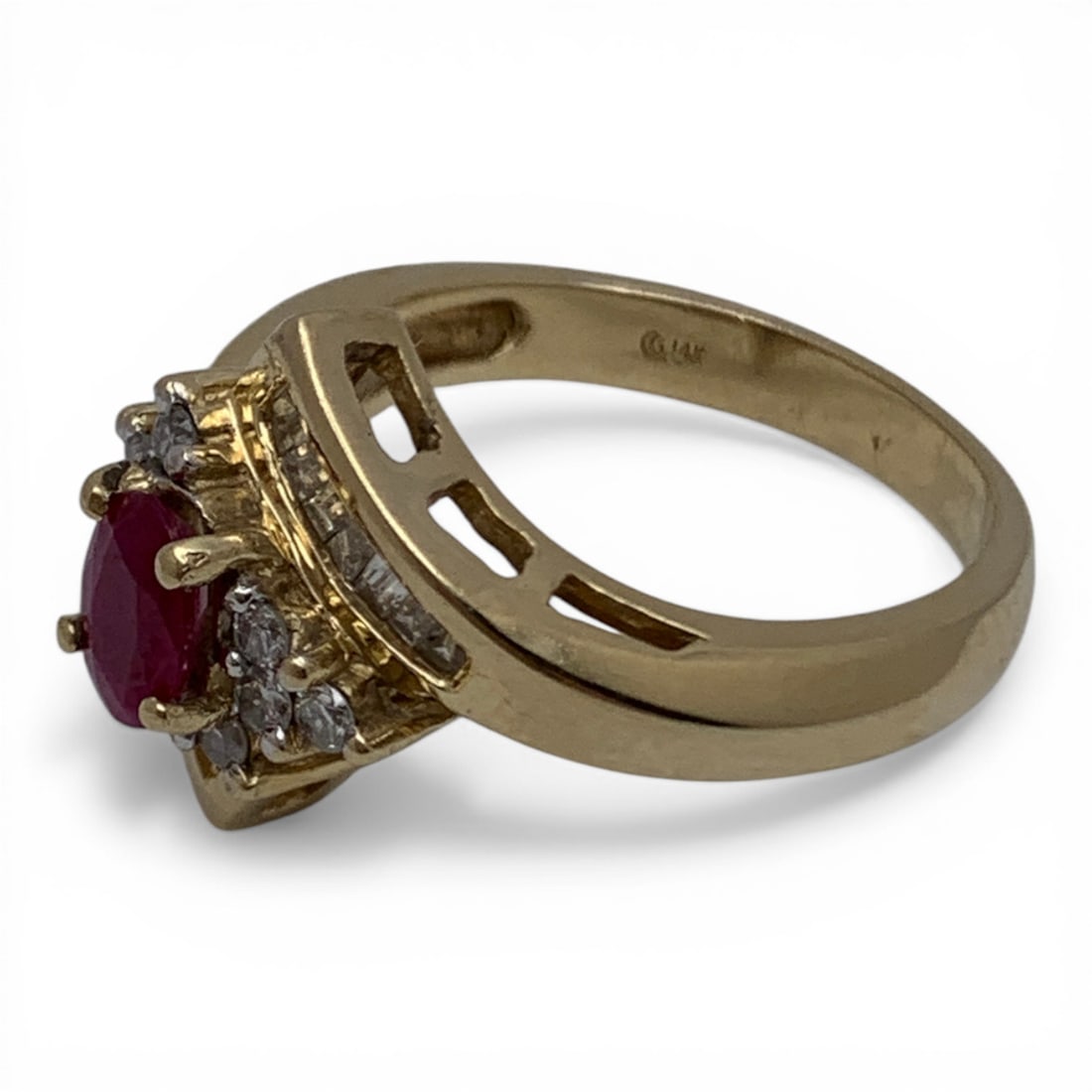 14k Gold Diamond & Ruby Bypass Design Ring - 2