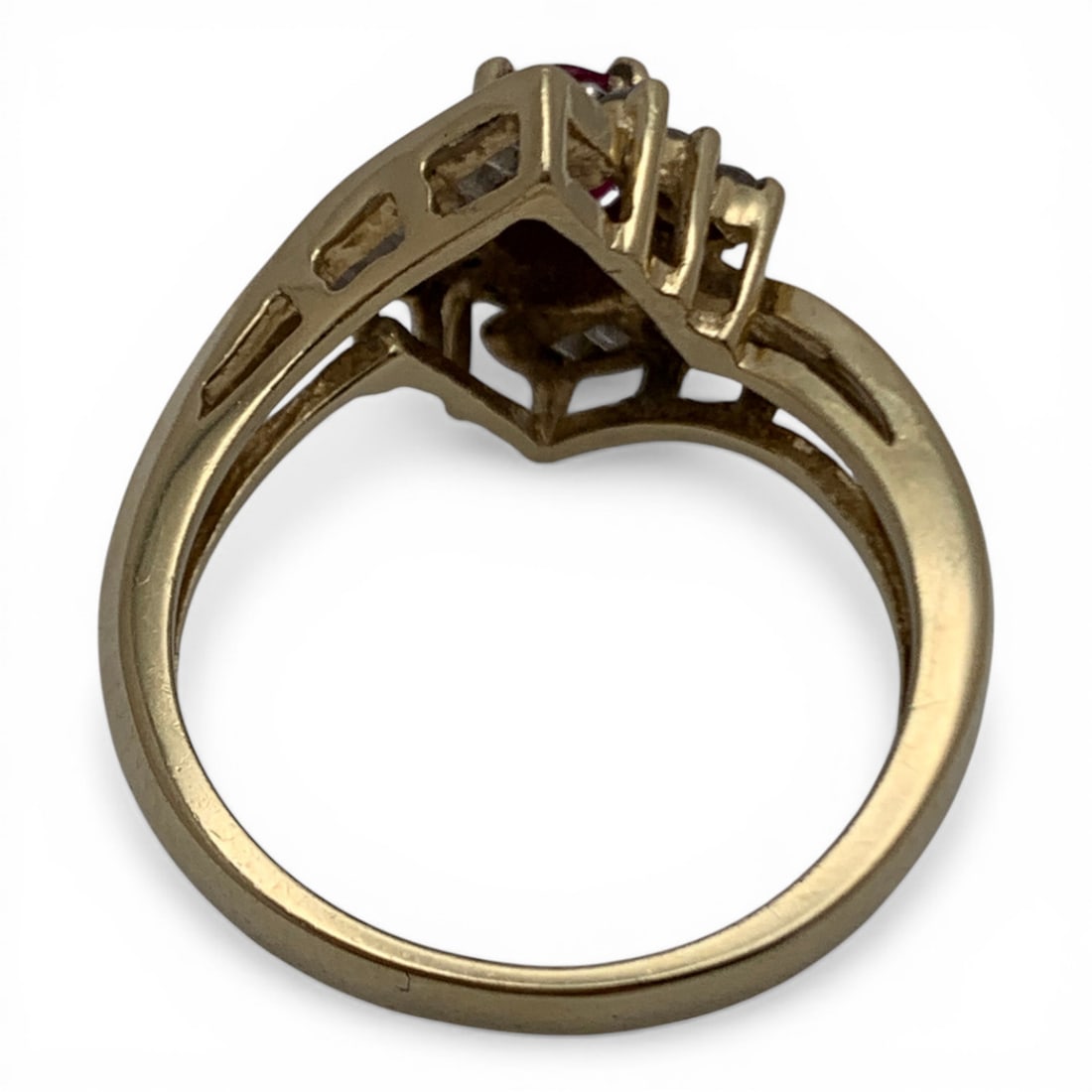 14k Gold Diamond & Ruby Bypass Design Ring - 3