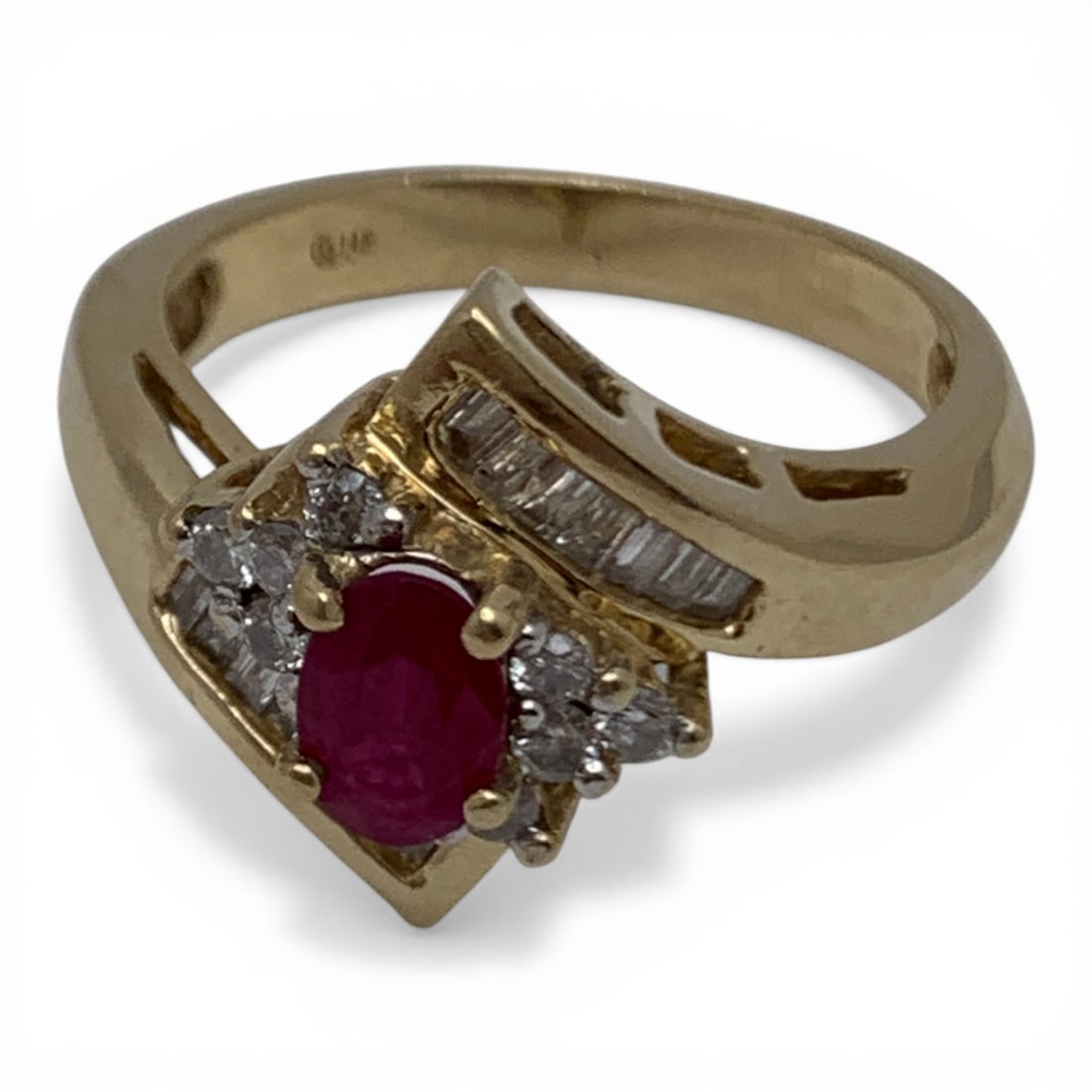 14k Gold Diamond & Ruby Bypass Design Ring - 5