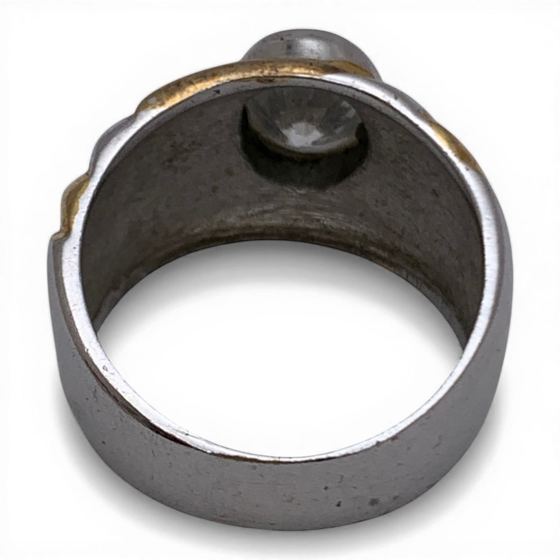 Sterling Silver Two Tone Ring With Clear Stone - 3