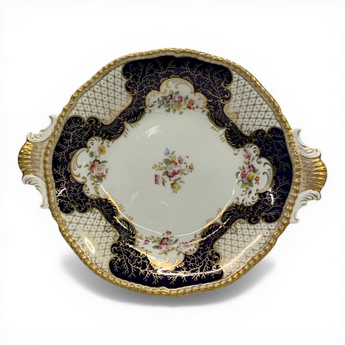 Coalport England Porcelain Double Handled Bowl: Marked Coalport England. 11.75" X 9.75". 1.5" Tall Rim.