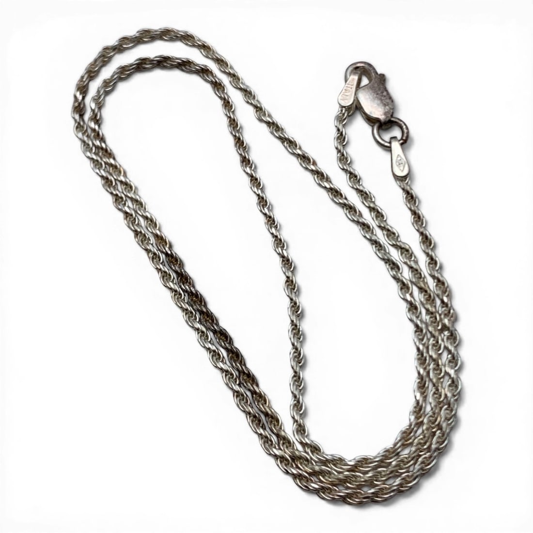 Sterling Silver Italian Rope Style Necklace: Sterling Silver Italian Necklace With A Rope Design Marked 925 Italy - 16" Long - 4.4 Grams