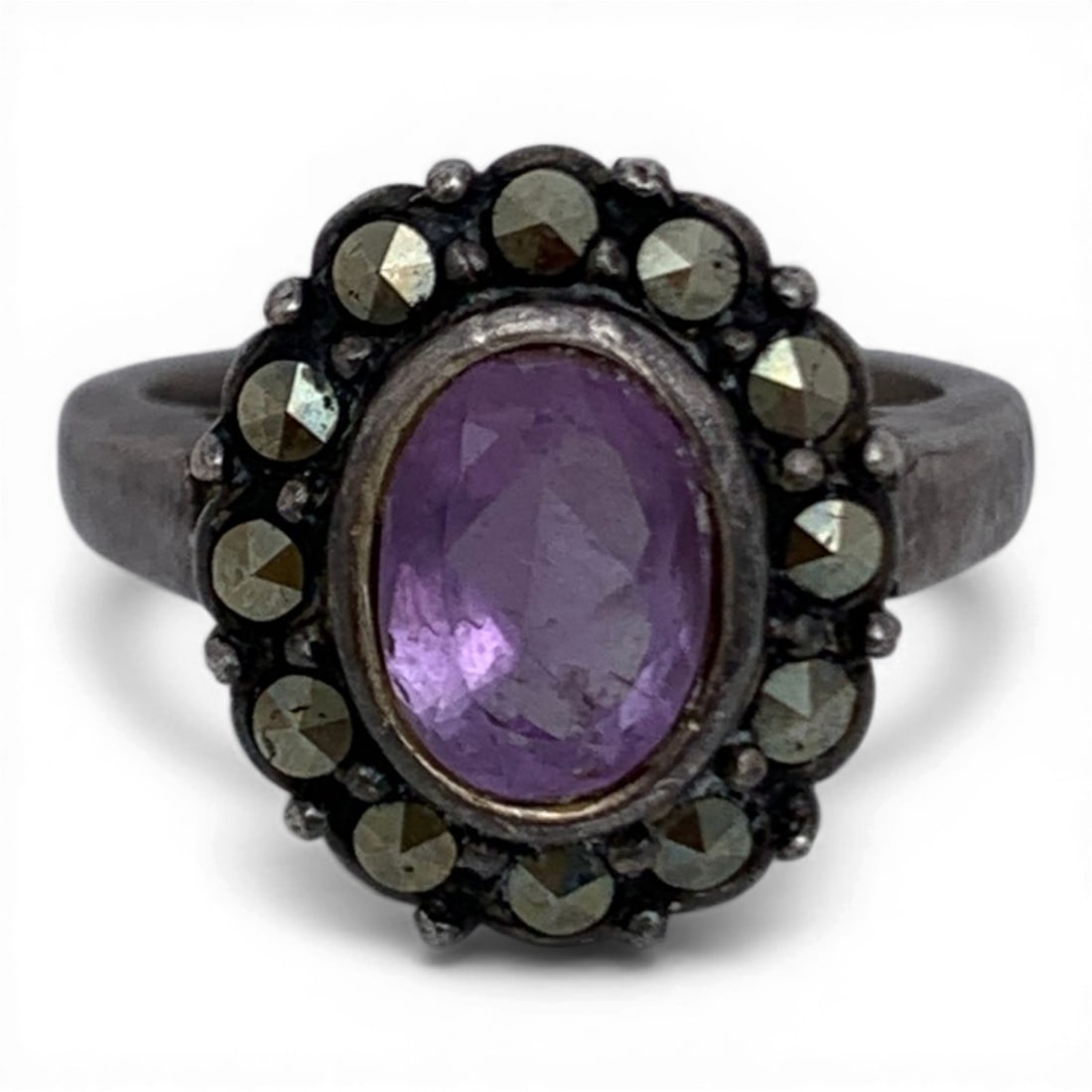 Sterling Marcasite & Purple Amethyst Ring (1 of 6)