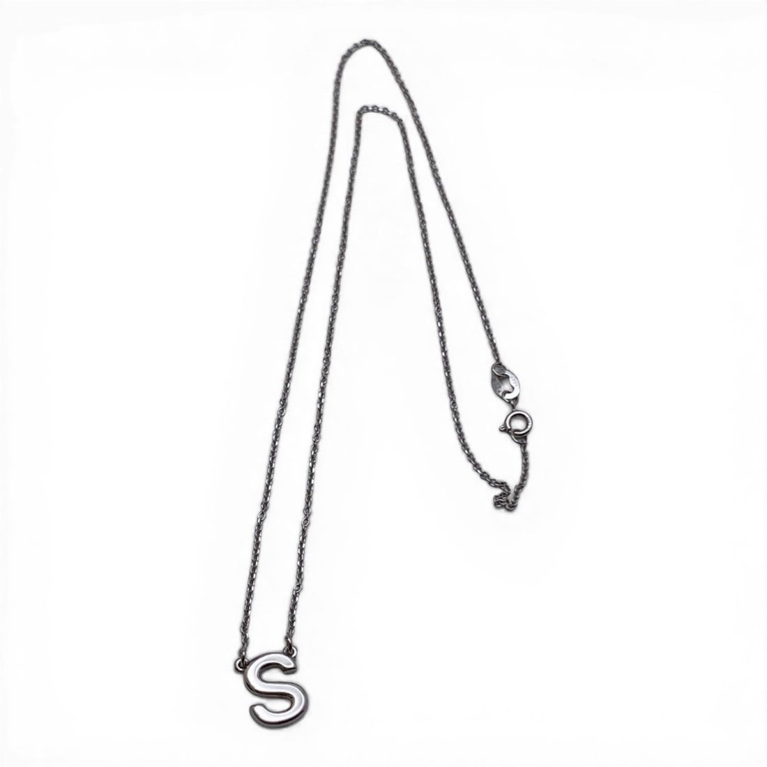 14k White Gold " S " Pendant Necklace: Marked 14k - 16" Long - 1.1 Dwt