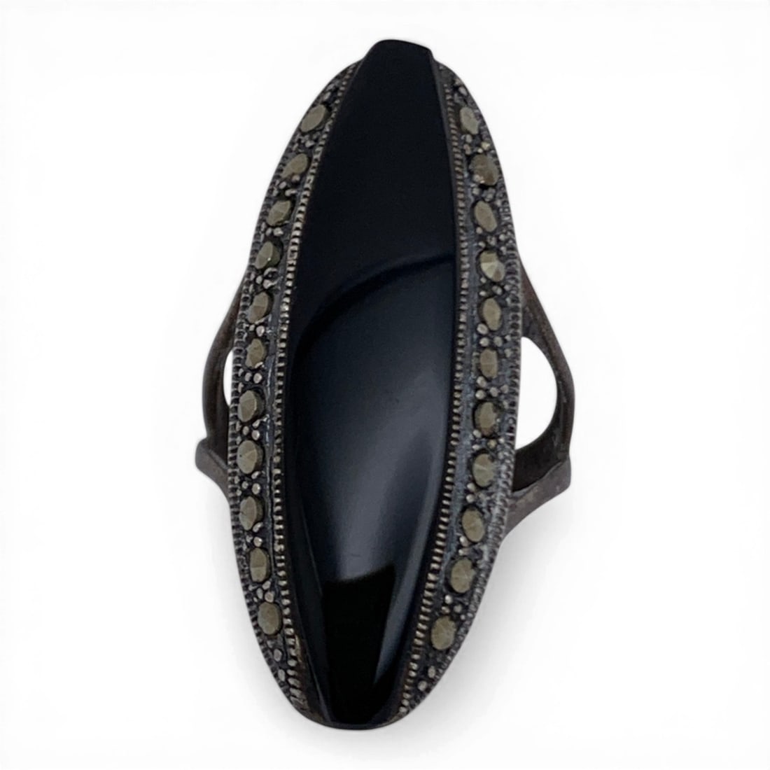 Sterling Silver Marcasite & Black Stone Ring (1 of 4)