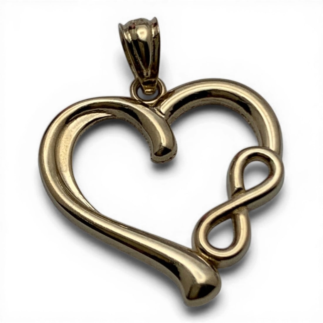 10k Yellow Gold Pendant, Infinity Heart: 10k Yellow Gold Pendant With A Heart & Infinity Design.Marked 10k - 7/8" Long - 0.5 DwtGemstones Tested With Presidium Gem Tester Il - Berners Does Not - Guarantee Authenticity Of Gemstones