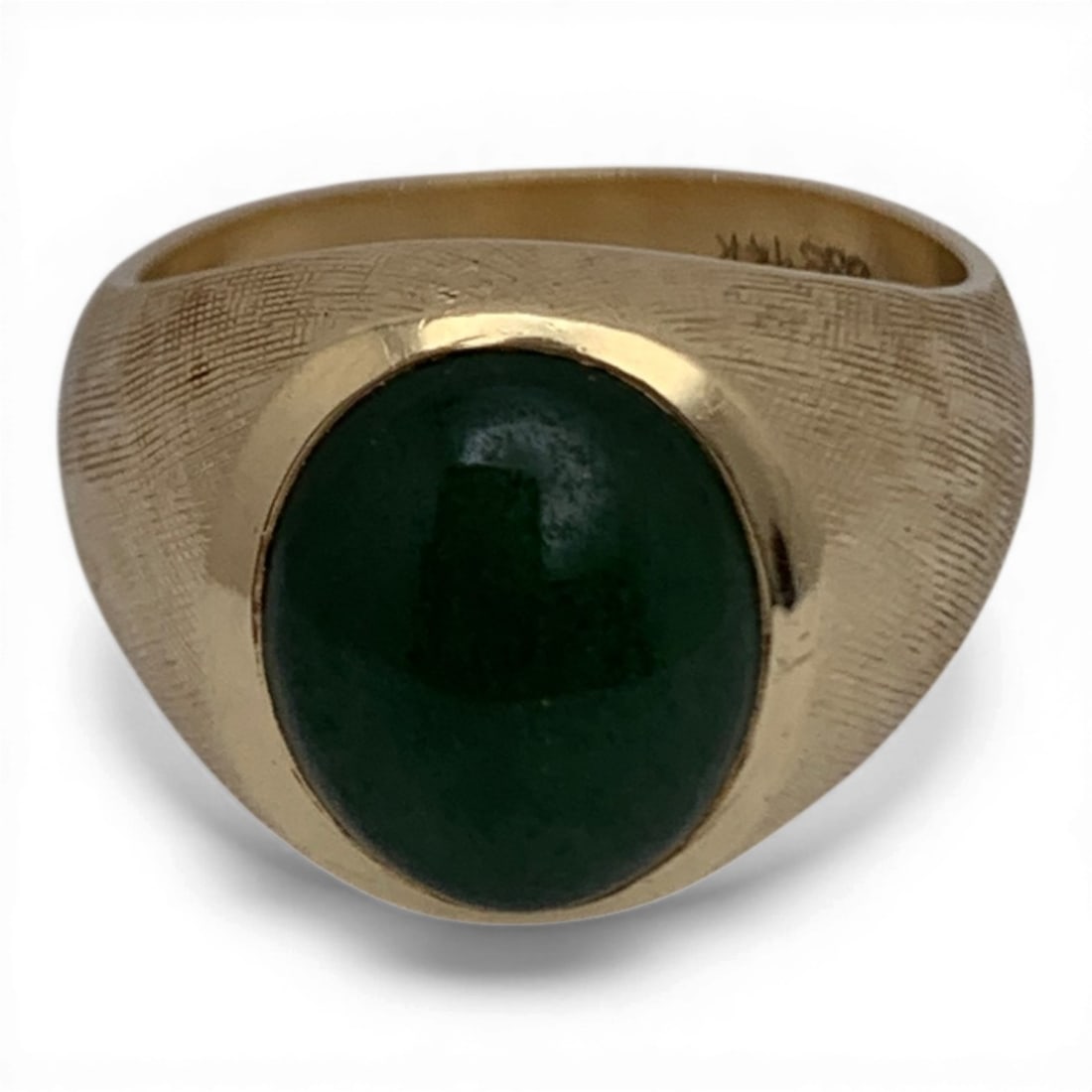 Vintage Men's 14k Yellow Gold & Nephrite Ring: Vintage Men's 14k Yellow Gold & Central Set Oval Shaped Green Nephrite Stone Marked 14k - Size 7.75 - 6.0 DwtGemstones Tested With Presidium Gem Tester Il - Berners Does Not Guarantee Authenticity Of