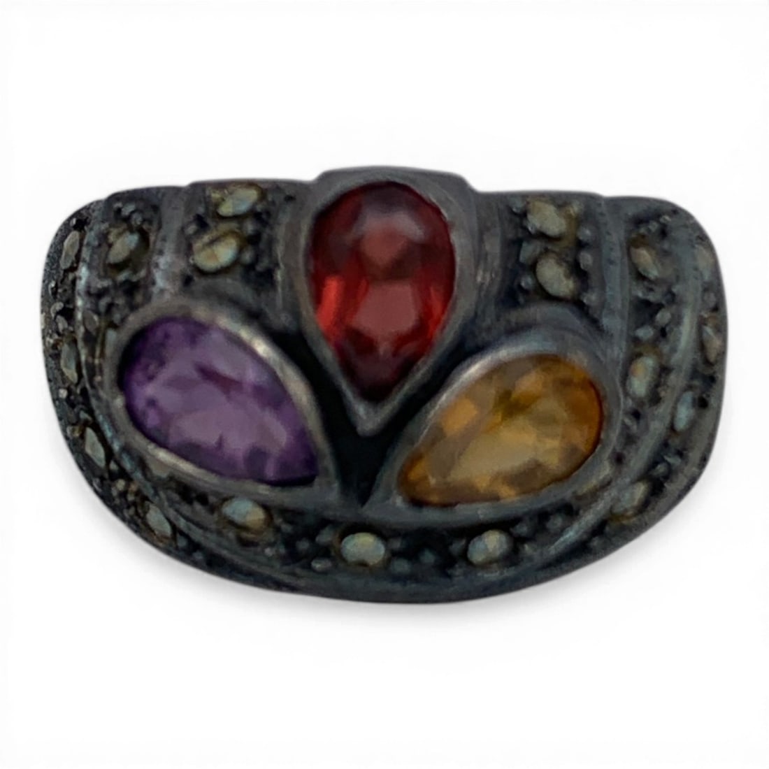 Vintage Sterling Marcasite & Colored Stone Ring (1 of 5)