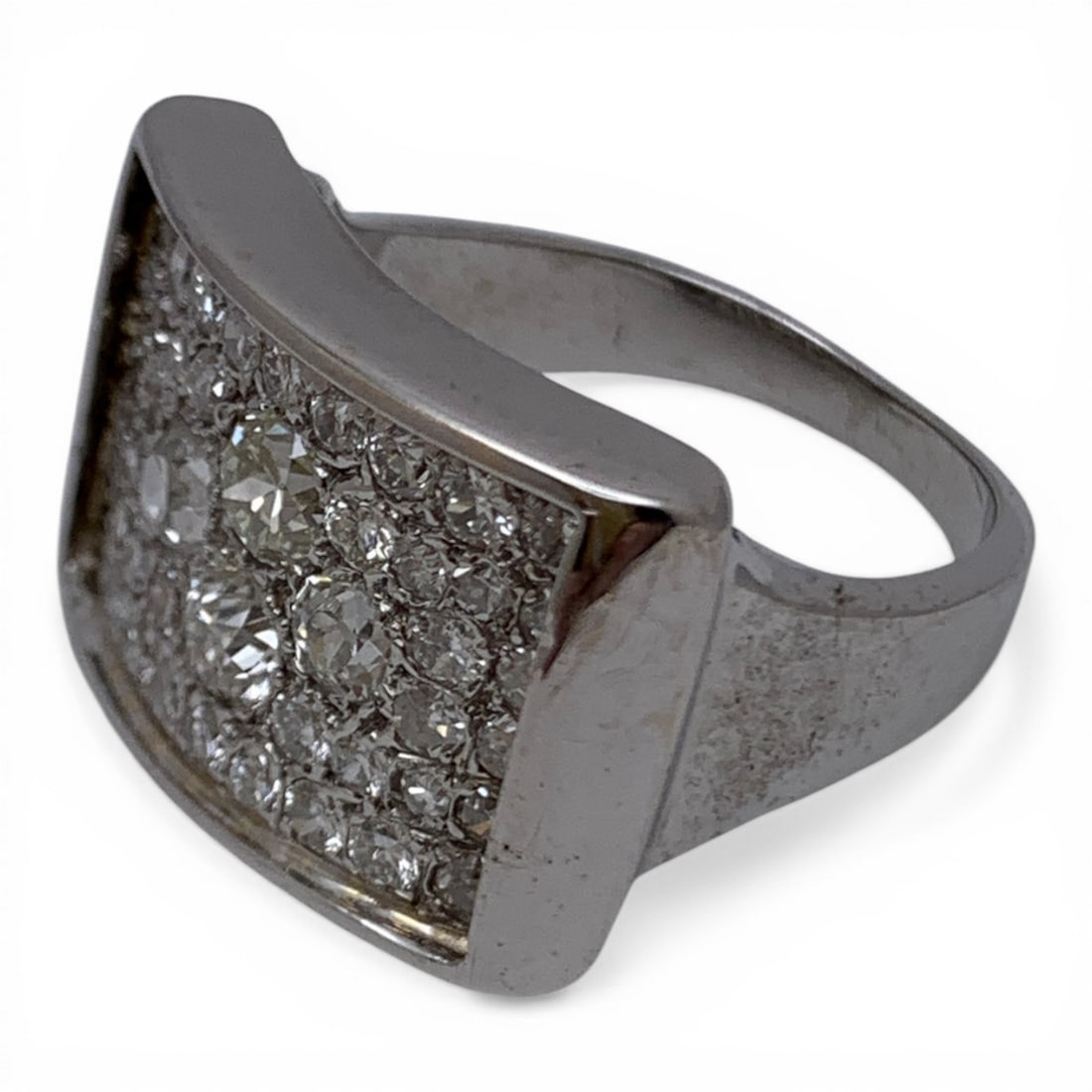 14k White Gold Rectangular Pave Diamond Ring - 2