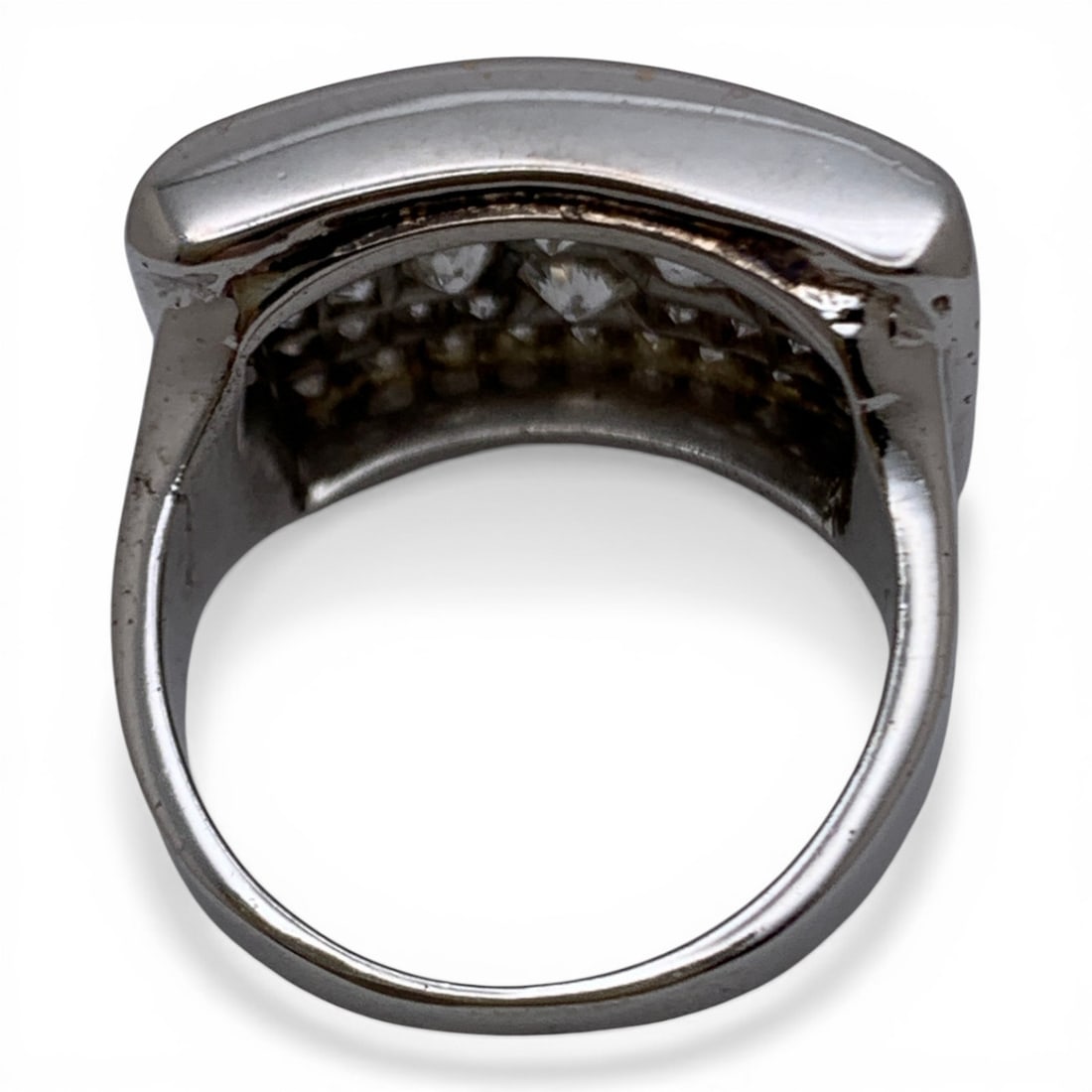 14k White Gold Rectangular Pave Diamond Ring - 3