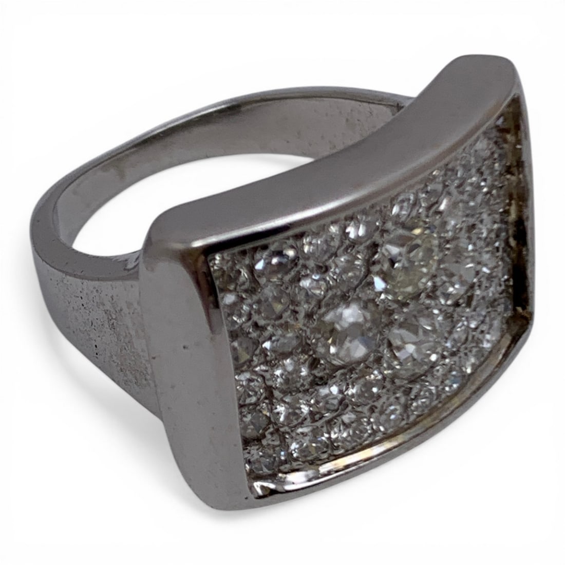 14k White Gold Rectangular Pave Diamond Ring - 4