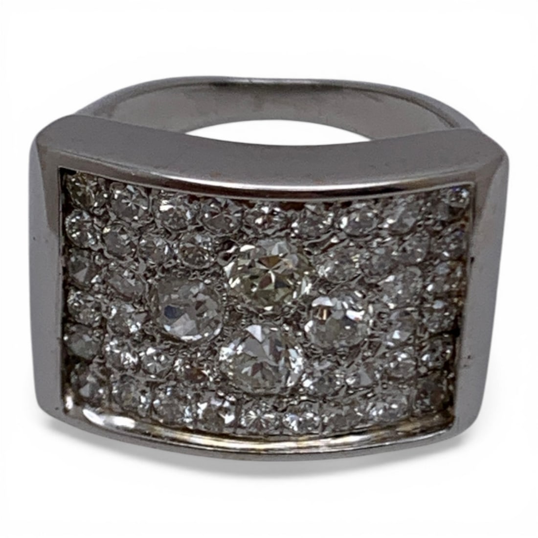 14k White Gold Rectangular Pave Diamond Ring - 5