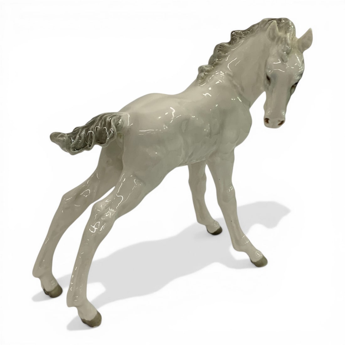 Vintage Hutschenreuther Porcelain Foal Figurine: Original Tag On Stomach Of Foal: Hutschenreuther Kunstabteilung - 7 1/2" Long, 8 1/8" Tall