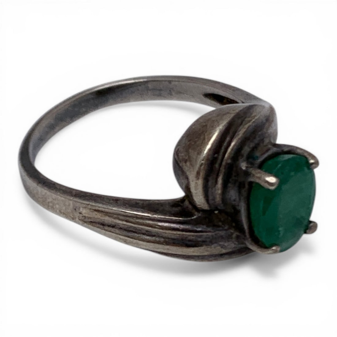 Sterling Silver & Solitaire Emerald Ring - 4