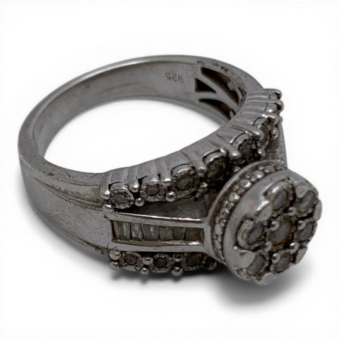 Sterling Silver & Clear Stone Cluster Ring - 4