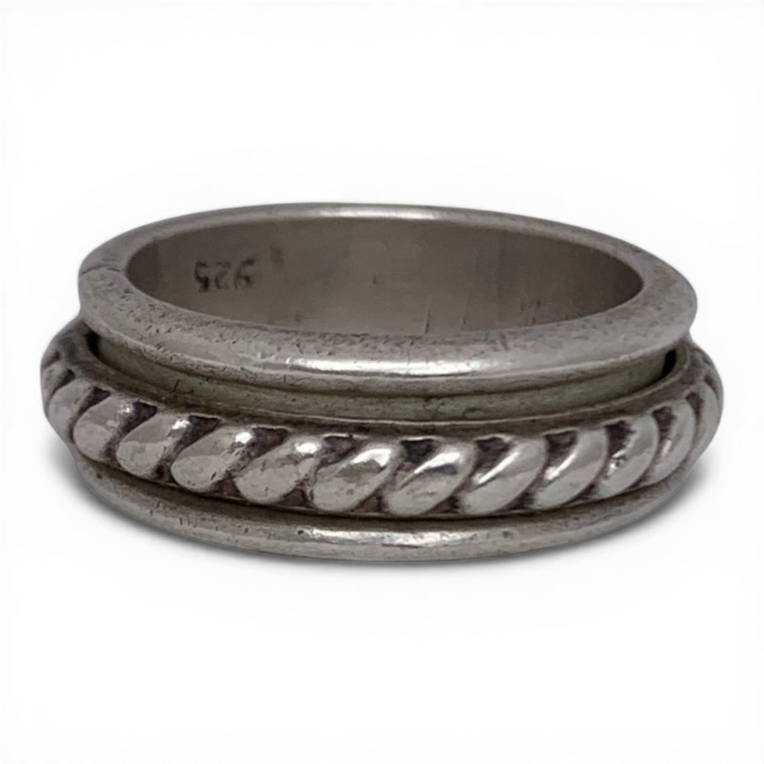 Sterling Silver Ring With Rotating Center: Sterling Silver Ring Featuring A Center Rotating PieceMarked 925 - Size 6.75 - 9.1 Grams