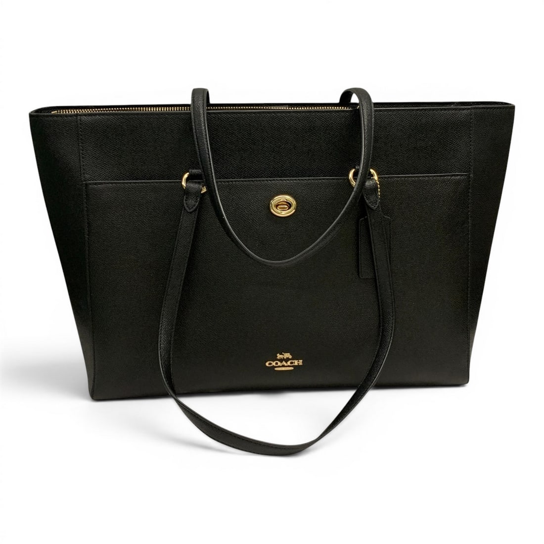 Coach Black Leather Large Folio Business Tote: Marked Coach New York On Front, Bears Label With Serial Number On Inside. 11" Tall X 18.25" Long.