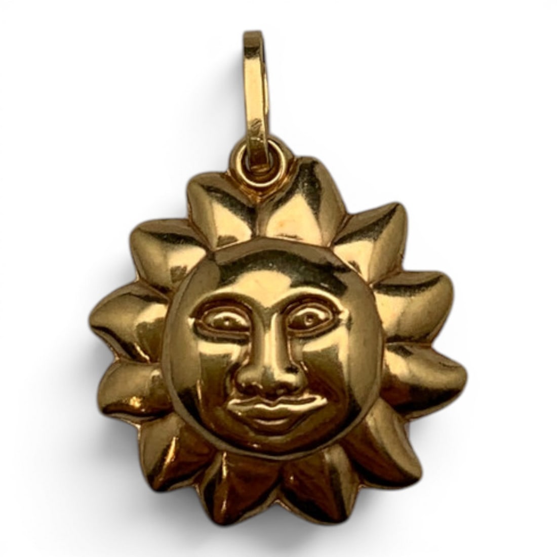 14k Yellow Gold Sun Design Pendant: 14k Yellow Gold Pendant With A Sun Design Featuring A Face Marked 14k - 3/4" Long - 0.4 DwtGemstones Tested With Presidium Gem Tester Il - Berners Does Not Guarantee Authenticity Of Gemstones