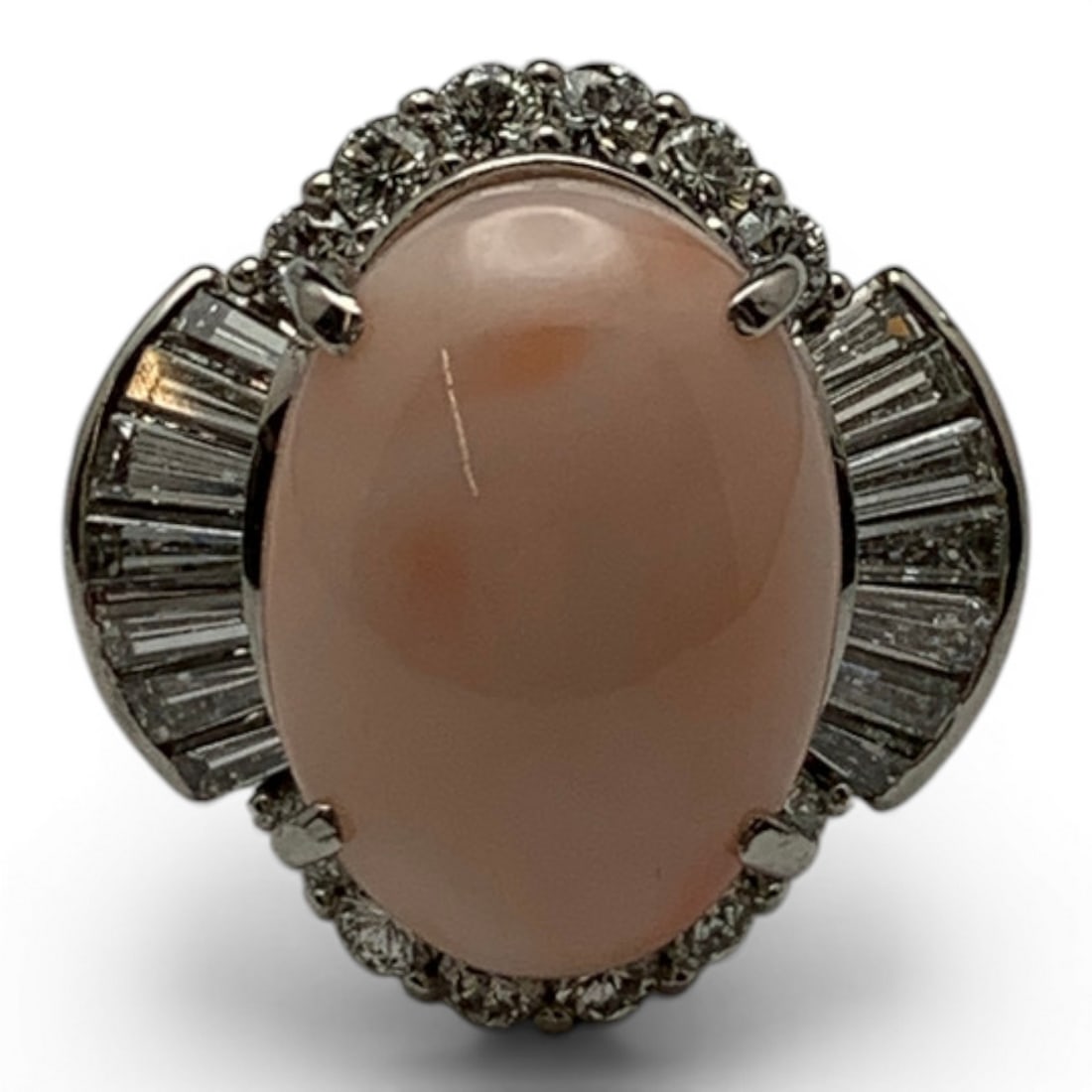 Platinum White Diamond & Coral Ring (1 of 9)