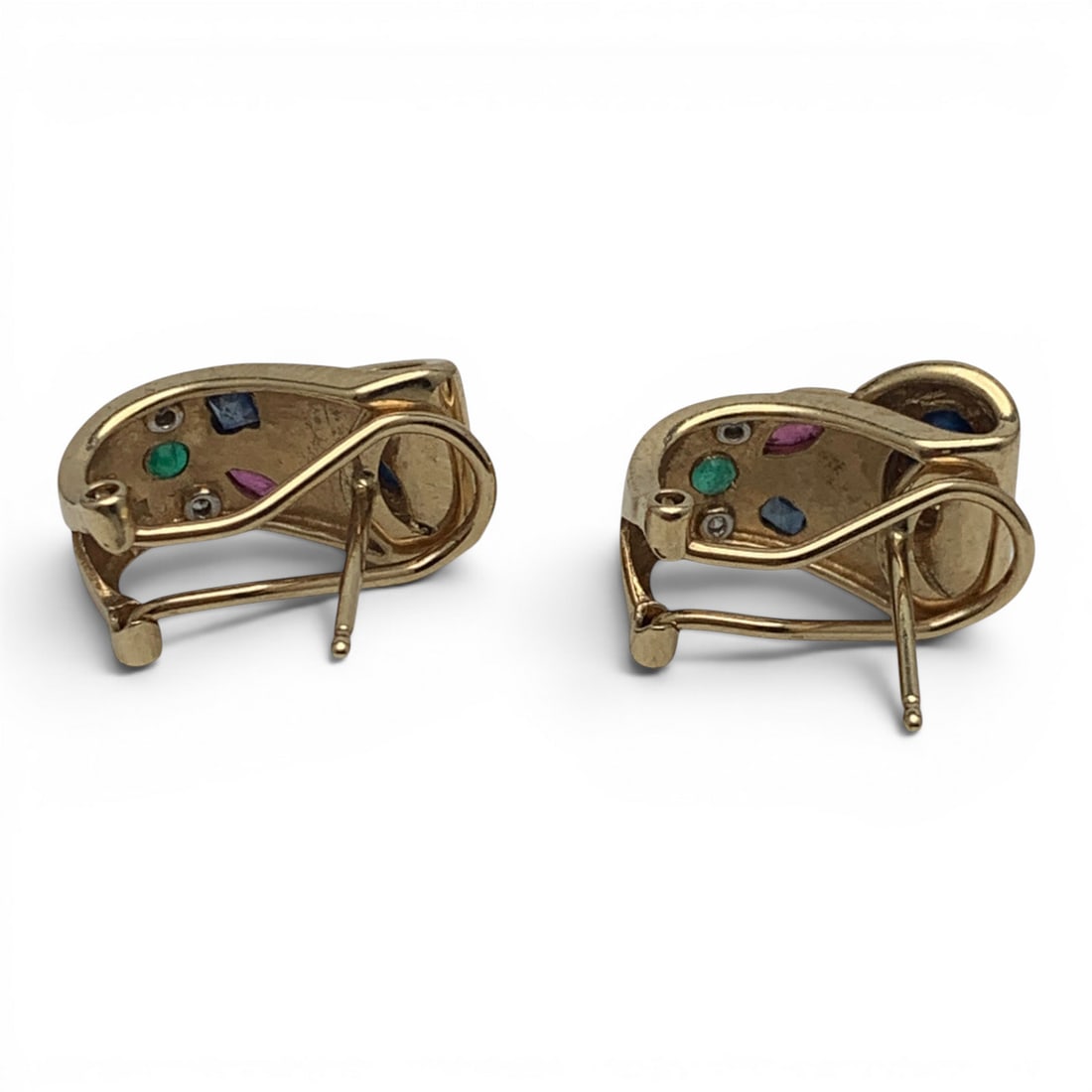 Vintage 14k Yellow Gold & Precious Stone Earrings - 2