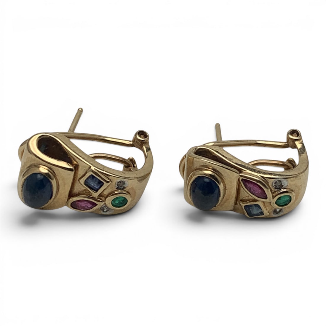 Vintage 14k Yellow Gold & Precious Stone Earrings - 3