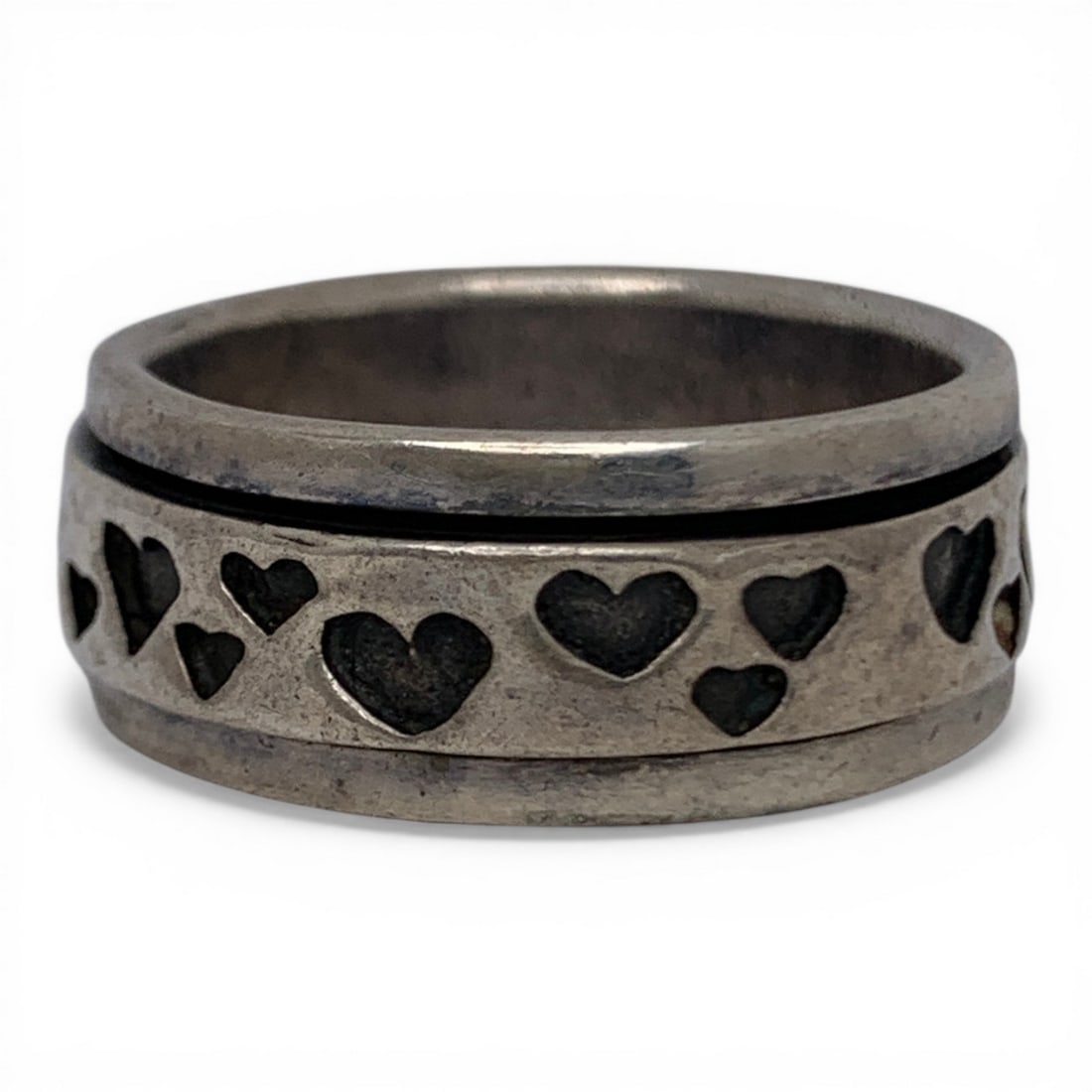 Sterling Silver Rotating Center Ring: Sterling Silver Ring Featuring A Heart Design With A Rotating CenterMarked 925 - Size 10 - 8.9 Grams