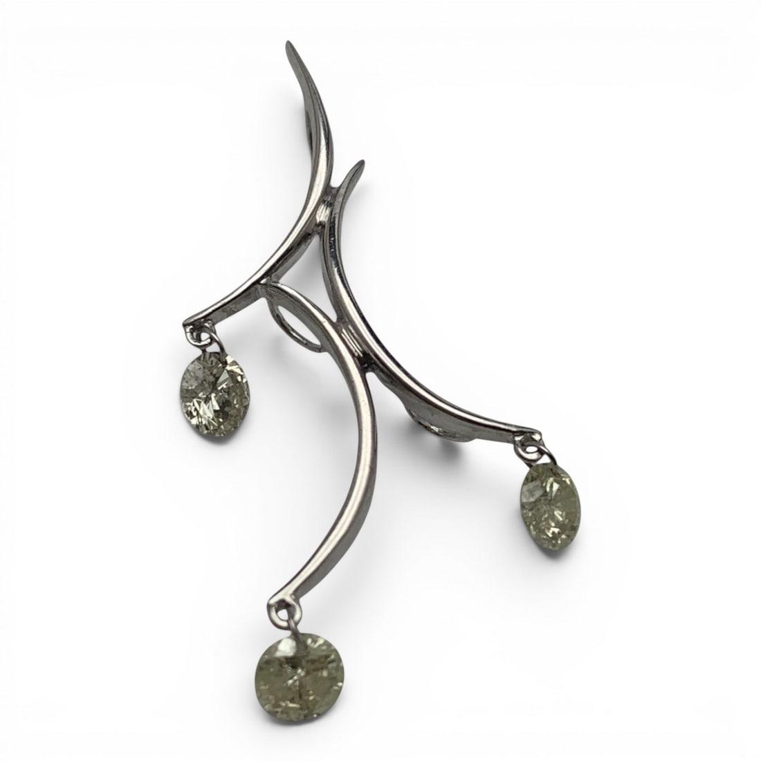 14k White Gold & Moissanite Dangle Pendant: 14k White Gold Dangle Pendant Featuring 3 Round Cut Moissanite Diamonds Approx. 0.15ct Each.Marked 14k - 1 1/4" Long - 0.7 DwtGemstones Tested With Presidium Gem Tester Il - Berners Does Not Guarantee
