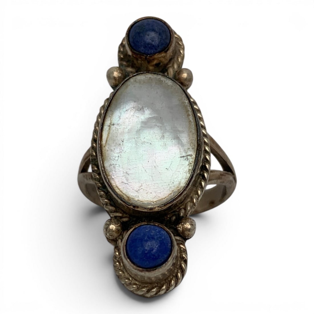 Nakai Sterling Lapis & Mother Of Pearl Ring: Vintage Nakai Sterling Lapis & Mother Of Pearl RingMarked: Nakai Sterling - Size 7 - 6.7 Grams