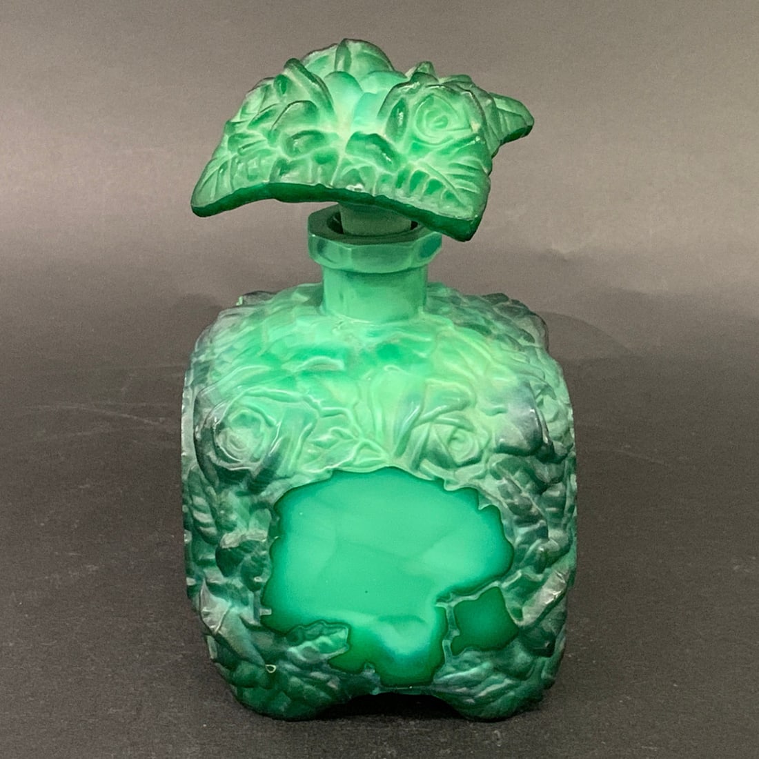 Vintage Art Deco Carved Malachite Glass Perfume (1 of 12)