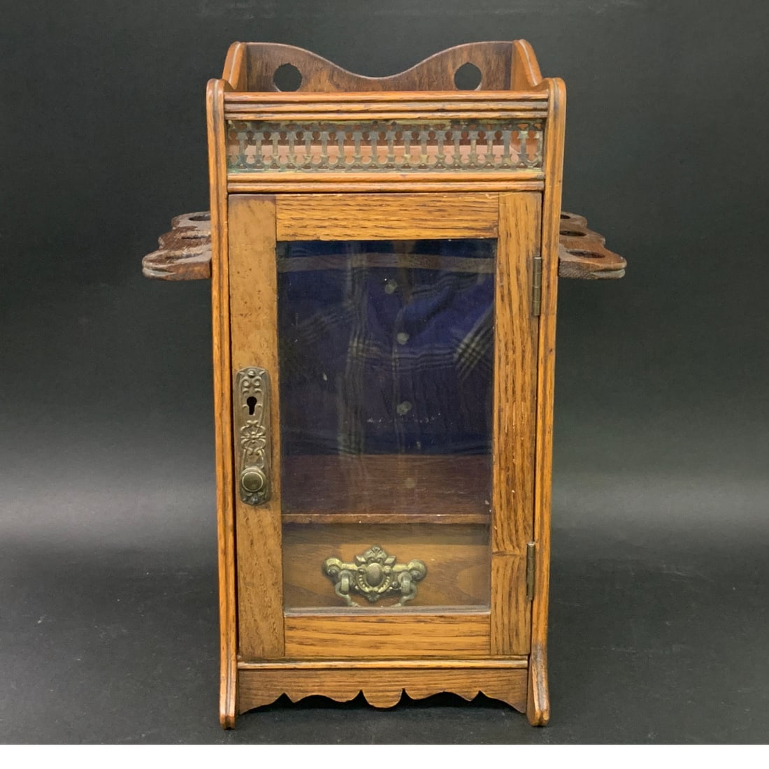 Solid Wood Antique Smoker's Cabinet: Solid Wood Antique Smoker's Cabinet With A Glass Door Used To Display Tobacco Pipes And Humidor Accessories12 5/8" TallIncludes Locking Key