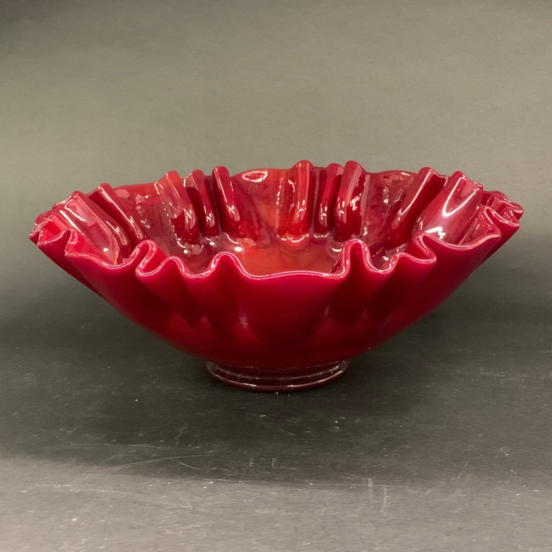 Vintage Ruby Red Art Glass Ruffled Bowl (1 of 8)