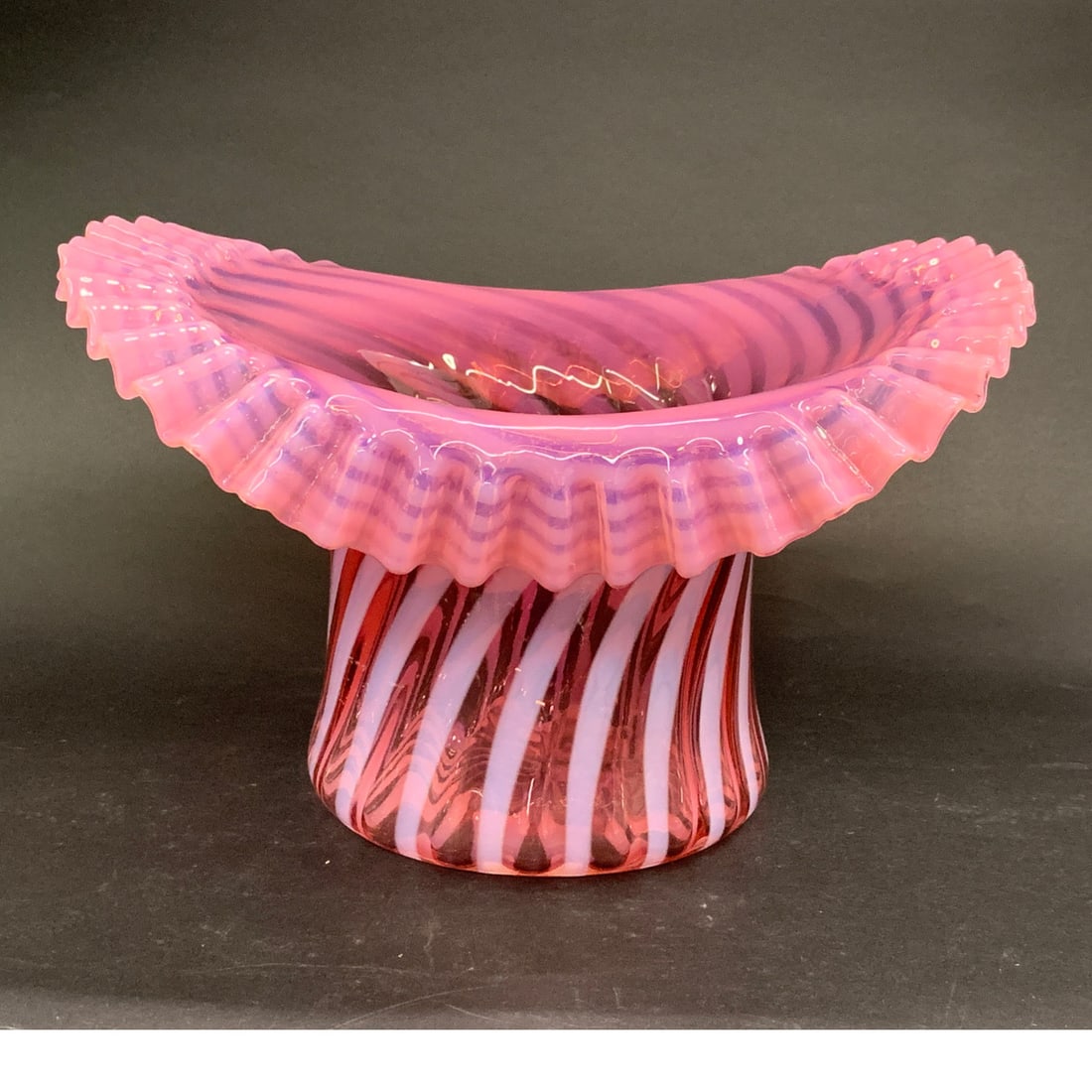 Fenton Cranberry Opalescent Swirl Top Hat Vase (1 of 10)