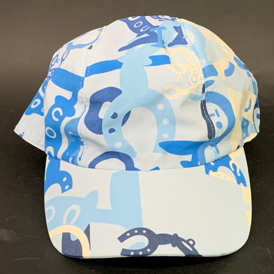 Hermes Blue Patterned Cap Hat: Hermes Chapeau Casquette Bleu A' Motifs Les Folies D' EugenieSize 59Marked On Tag: Hermes, 59