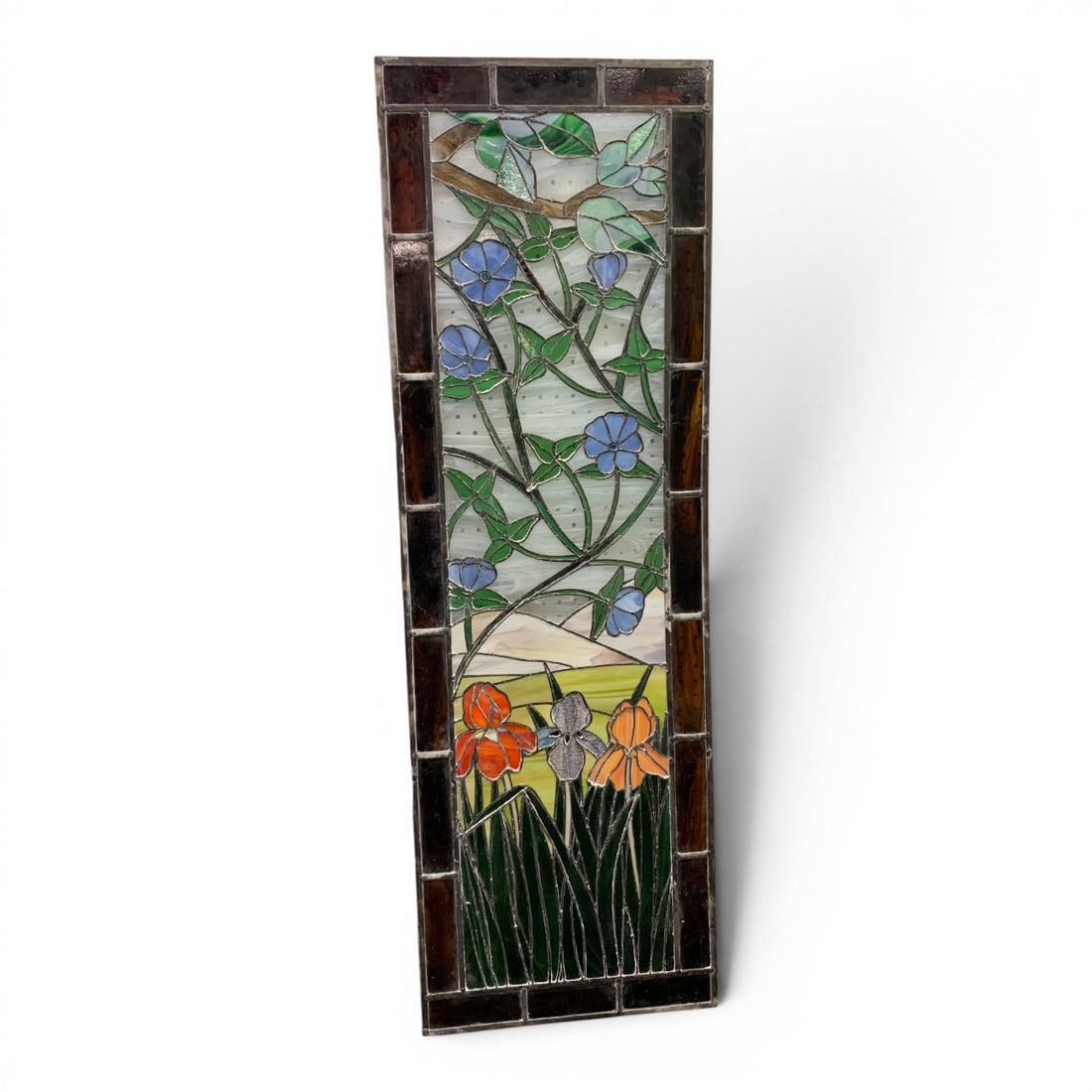 Hand Crafted Stained Glass Window Panel: Hand Crafted Stained Glass Window Panel Featuring Floral Designs57 3/4" X 19"