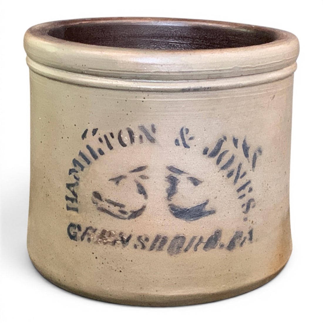 Hamilton & Jones Stoneware Crock: Hamilton & Jones Stoneware Crock From Greensboro, Pa 7" Tall