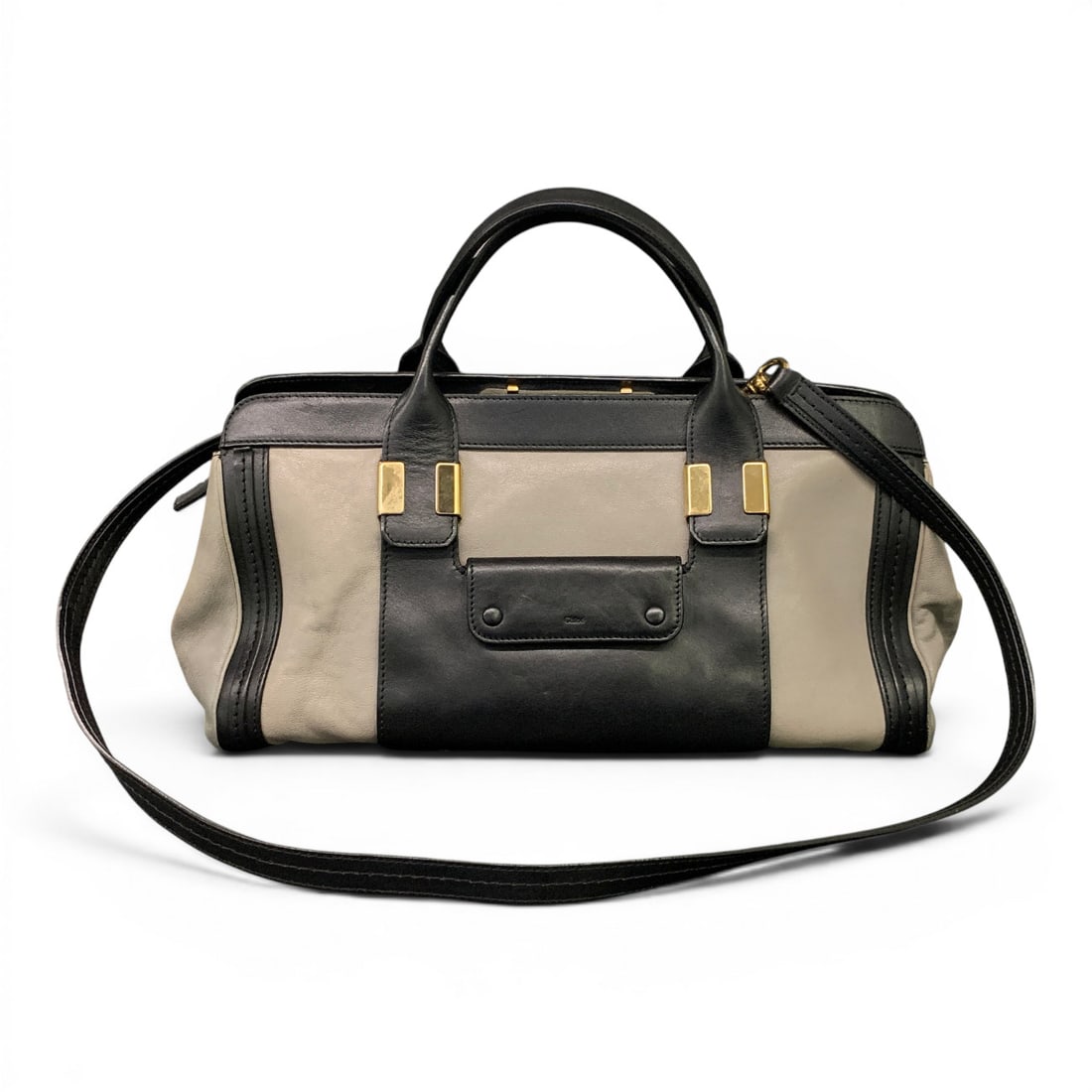 Chloe Alice Leather Satchel: Chloe Alice Leather Satchel Featuring A Grey And Black Colorblock Panelled Design With Gold Tone HardwareMarked In Bag: Chloe14 1/2" L - 8 1/4" TIncludes Certificate Of Authenticity & Protective Dust