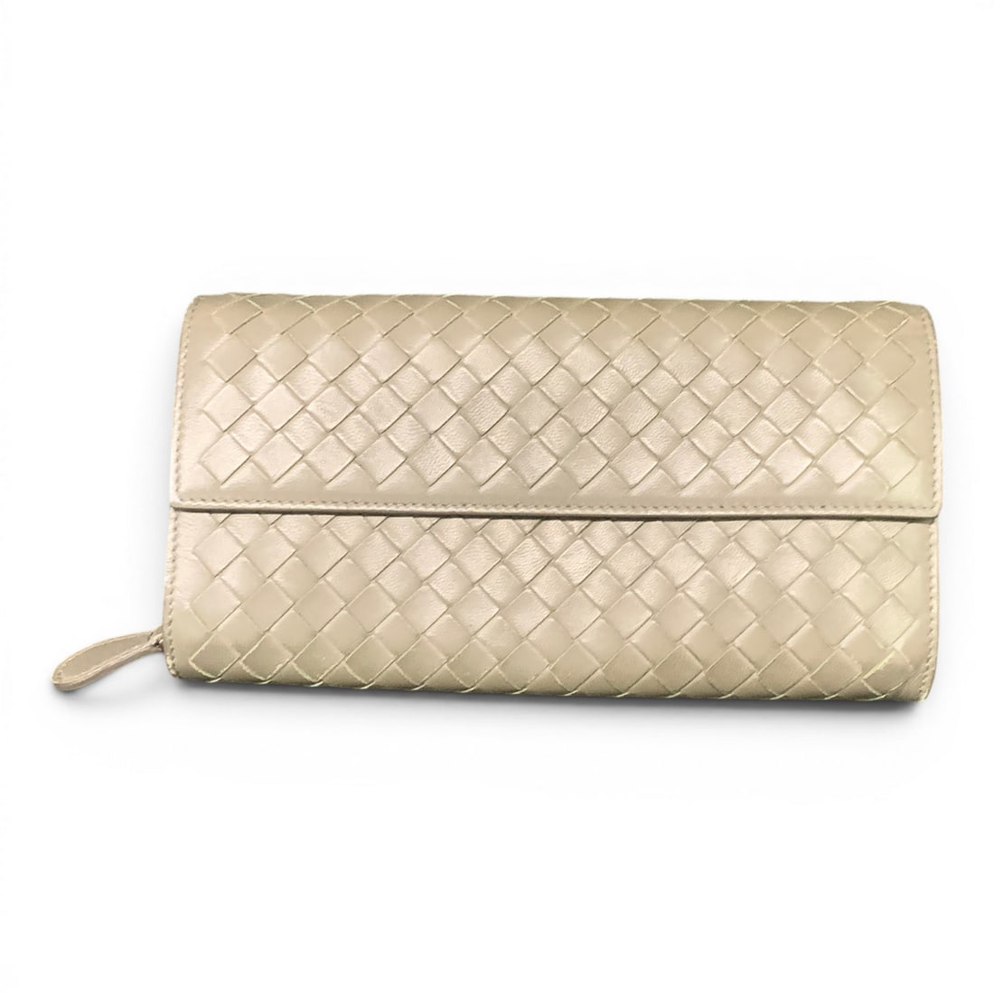 Bottega Veneta Grey Intrecciato Long Wallet: Bottega Veneta Grey Intrecciato Long Wallet Marked On Tag: Bottega Vaneta, Made In Italy7 1/2" LIncludes Certificate Of Authenticity & Protective Drawstring Cloth Bag