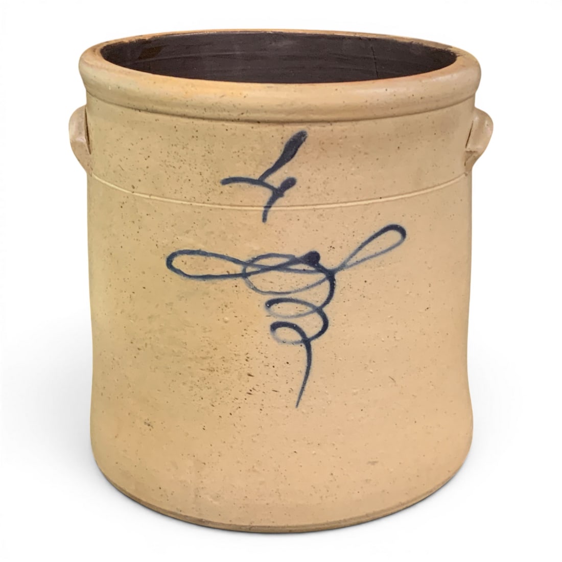 Antique Stoneware Crock: Antique Stonware Crock Featuring A Cobalt Blue Design 11 3/8" Tall