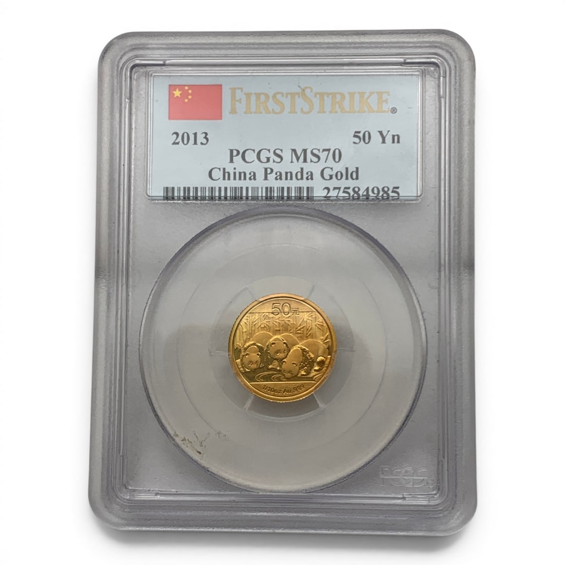 Pcgs 2013 China Panda 50 Yuan 1/10oz Gold Coin: In Pcgs Graded Case - Ms 70Marked On Obverse: 50, 1/10oz Au .999Marked On Reverse: 2013