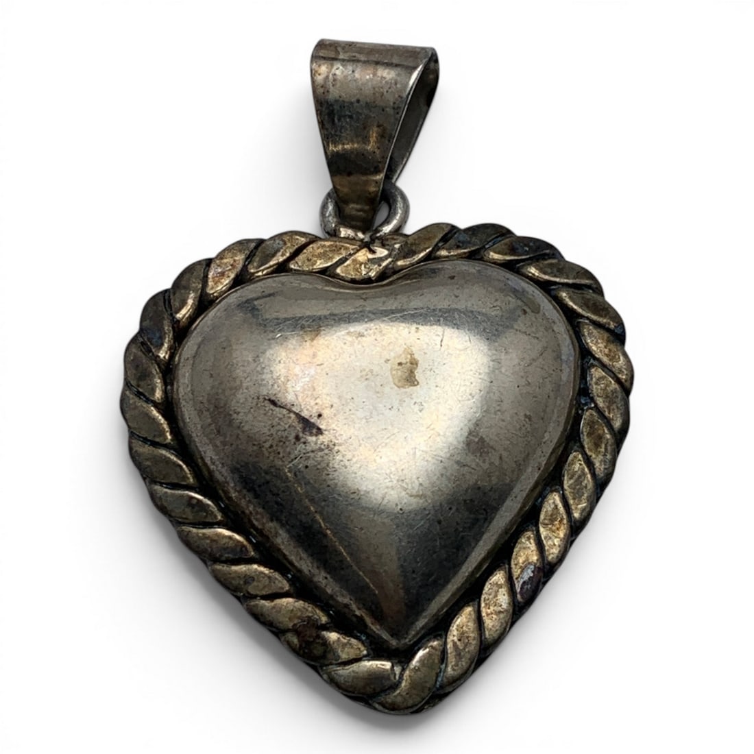 Heavy Mexico Sterling Silver Heart Pendant: Vintage Heavy Mexico Sterling Silver Heart Pendant Marked: 925 - 2 1/4" Long - 21.6 Grams